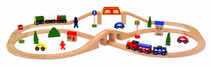 Drevená vláčkodráha ECO TOYS - 49 dielikov (DREVENá VLáčKODRáHA ECO TOYS - 49 DIELIKOV)