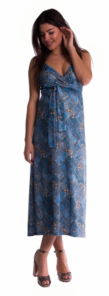 Be MaaMaa Dlhé tehotenské šaty s ramienkami - tm. modré-#Velikosti těh. moda;S/M