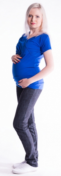 Tehotenské a dojčiace tričko s kapucňou, kr. rukáv - tm. modré