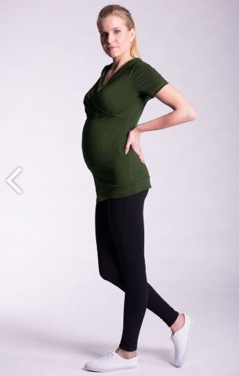 Be MaaMaa Tehotenské a dojčiace tričko s kapucňou, kr. rukáv - khaki-#Velikosti těh. moda;S/M