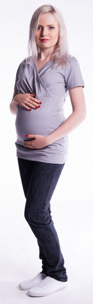 Be MaaMaa Tehotenské a dojčiace tričko s kapucňou, kr. rukáv - sivé-#Velikosti těh. moda;S/M