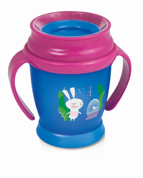 Kúzelný hrnček 360 ° LOVI 14+, modro/ružový - Zajačik, 350ml