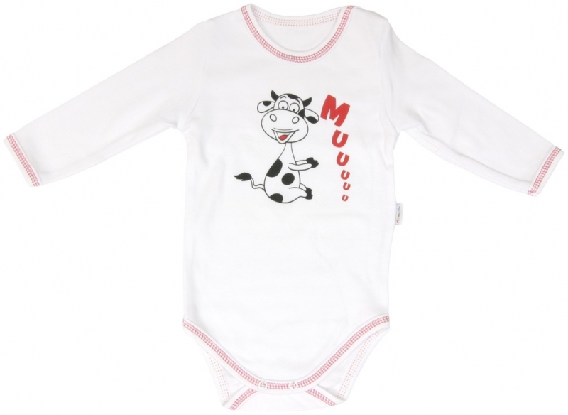 Bavlnené body Mamatti Kravička - dlhý rukáv (VEľ. 68, FARBA: BIELA, BD8627, KOLEKCIA: KRAVIčKA)
