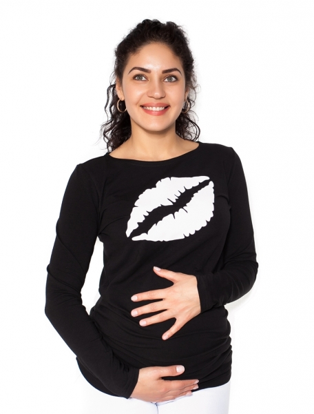 Be MaaMaa Tehotenské  tričko dlhý rukáv Kiss - čierné-#Velikosti těh. moda;XS (32-34)