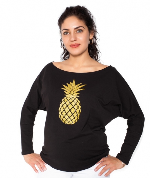 Be MaaMaa Tehotenská mikina, triko Ananas - čierné - XL