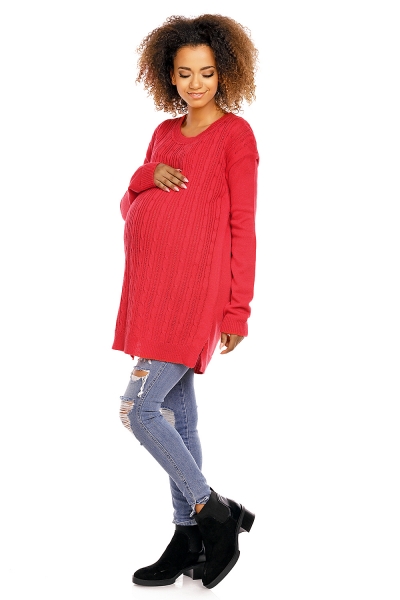 Tehotenský pulóver vhodné aj na dojčenie MAMI - červený