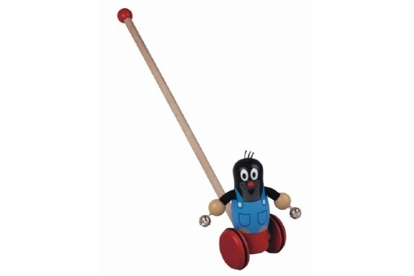 Strkadlo Krtko drevo 55cm na kolieskach tlačiaci s tyčkou