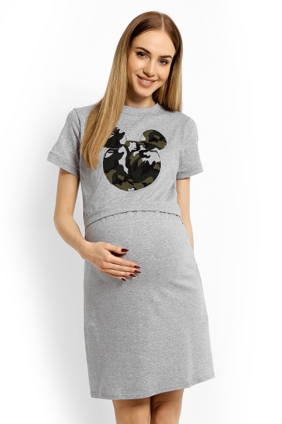 Tehotenská, dojčiace nočná košeľa Minnie - sv. sivý melír