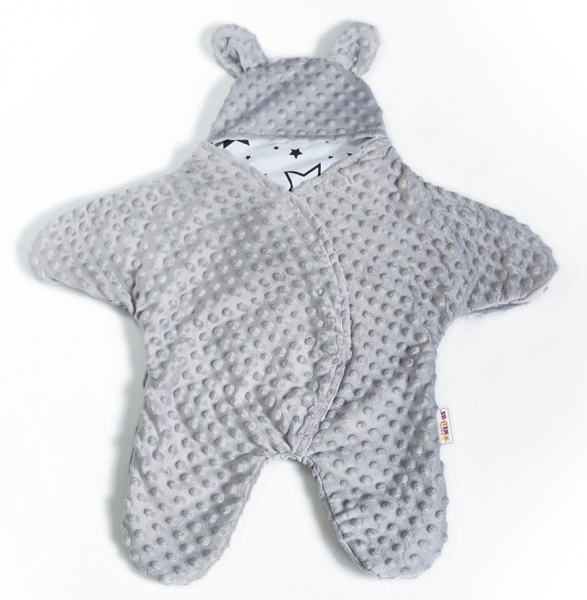 Baby Nellys Fusak, spacáček, kombinézka do autosedačky alebo kočíka uškami Minky - sivý