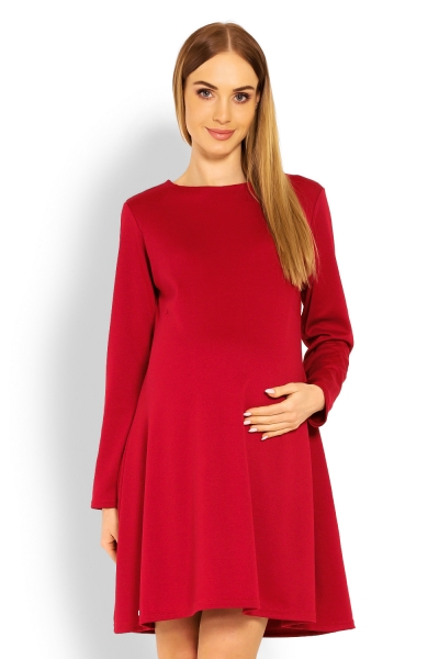 Be MaaMaa Elegantné voľné tehotenské šaty dl. rukáv - bordo,červené-#Velikosti těh. moda;S/M
