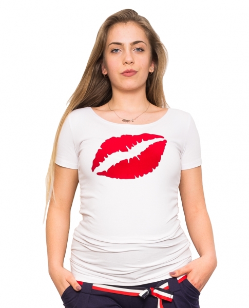 Be MaaMaa Tehotenské triko/halenka - Ústa, bílá, vel. S-#Velikosti těh. moda;S (36) (FARBA: BíLá, VEľ.)