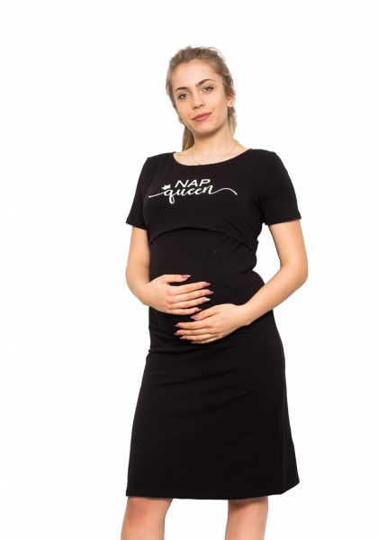 Be MaaMaa Tehotenská, dojčiace nočná košeľa Queen - černá, B19 (FARBA: čIERNA, VEľ. S/M, MAREC 2019)