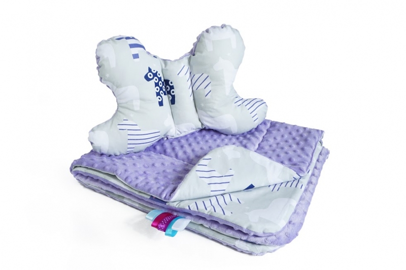 Baby Nellys 2-dielna Súprava do kočíka s Minky s motýlikom - koníček, Minky - Lila
