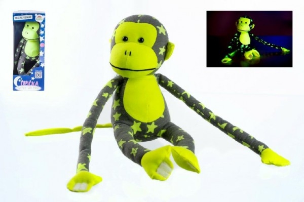 Teddies Opica svietiace v tme plyš 45x14cm sivá/žltá v krabici (1 KS, PRO DěTI JIž OD NAROZENí)
