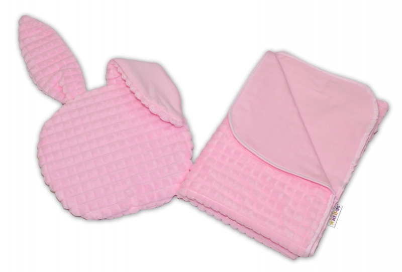 Baby Nellys 2-dielna súprava do kočíka s Minky, Zajačik - růžová.