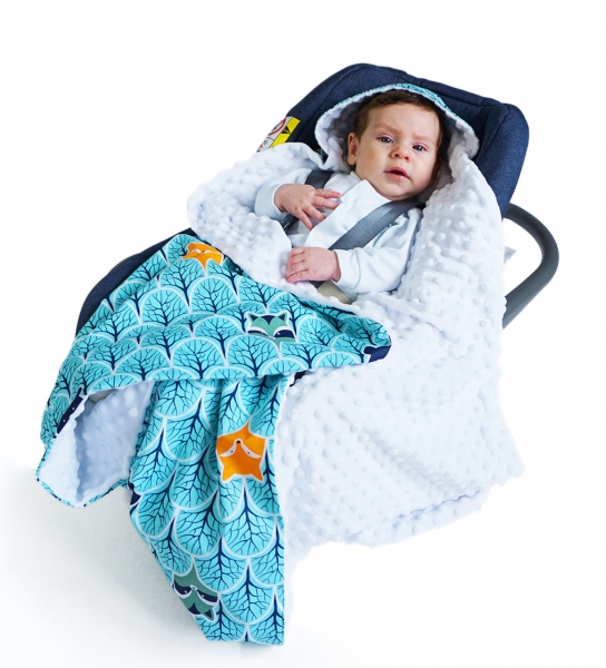 Baby Nellys Luxusná bavlnená deka 3v1 s Minky, 90 x 90 cm, lesík, Minky - biela