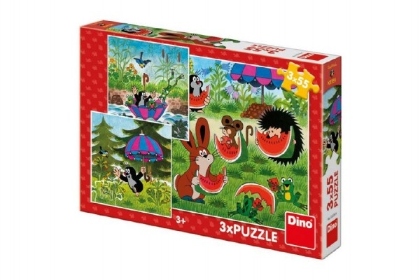 Teddies Puzzle Krtko a paraplíčko 18x18cm 3x55 dielikov v krabici 27x19x3,5cm