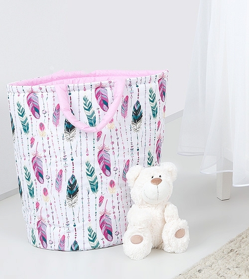 Mamo Tato Box na hračky - obojstranný. Farba: ružové perie / ružový (BOX - Kôš NA HRAčKY - FARBA:)