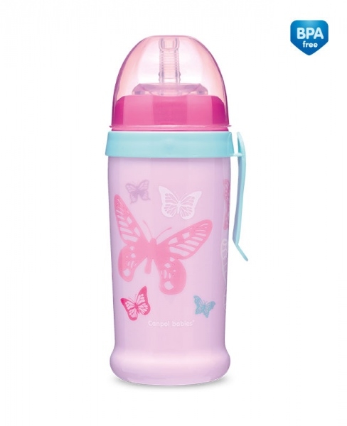Canpol babies Športová nekvapkajúci fľaša Butterfly - ružová