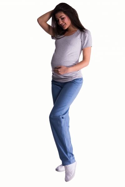 Bavlnené, tehotenské nohavice s regulovateľným pásom - sv. modrá