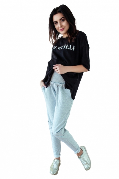 Be MaaMaa Tehotenské tepláky/nohavice slim - šedý melírek-#Velikosti těh. moda;XS (32-34)