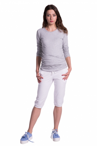 Be MaaMaa Moderné tehotenské 3/4 nohavice s vreckami - biele, vel´. L-#Velikosti těh. moda;L (40)