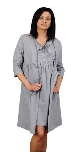 Be MaaMaa Tehotenský župan, 3/4 rukáv - šedý, vel´. L/XL-#Velikosti těh. moda;L/XL