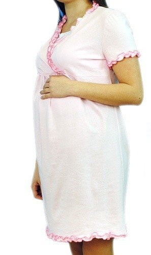 Be MaaMaa Tehotenská, dojčiace nočná košeľa s volánikom - růžová, vel´. L/XL-#Velikosti těh. moda;L/XL