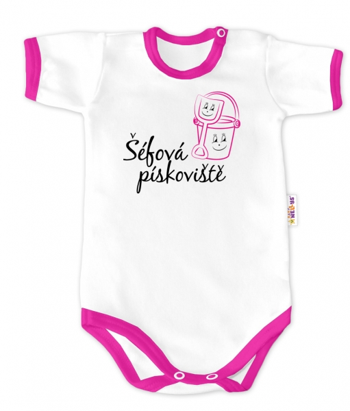 Baby Nellys Body krátky rukáv - Šéfka pieskoviska - biele / ružový lem, veľ. 80