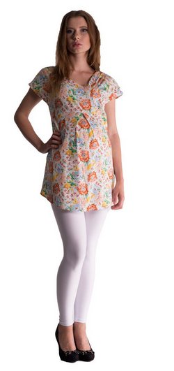 Be MaaMaa Tehotenská asymetrická tunika s farebnými kvetmi - lososová-#Velikosti těh. moda;S/M