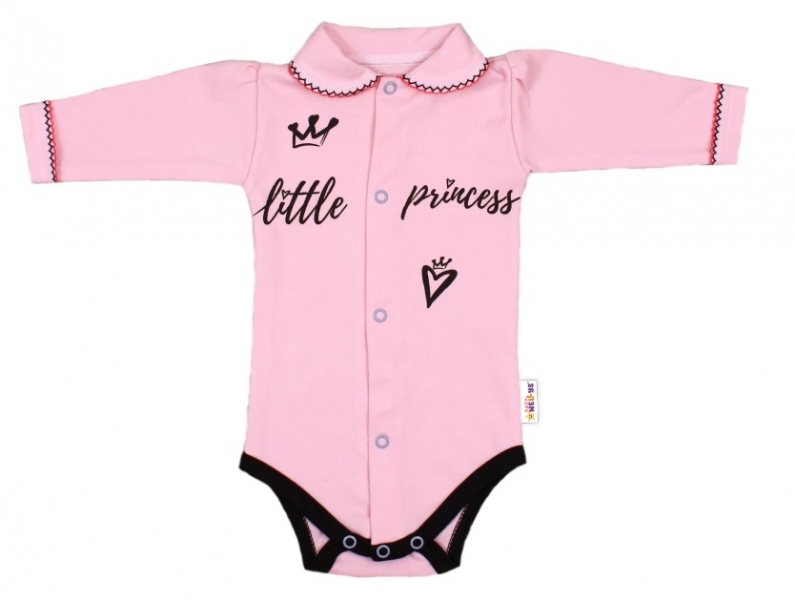 Baby Nellys Body dlhý rukáv s golierikom, ružové Little Princess