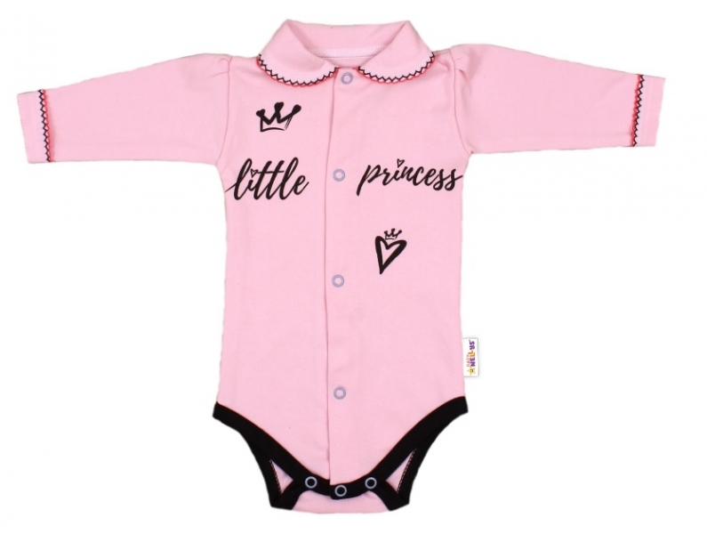 Kojenecké body dlhý rukáv s golierikom, ružové Little Princess, veľ 56
