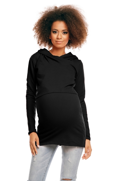 Be MaaMaa Tehotenské/dojčiaca triko s kapucňou - čierné, veľ. L/XL