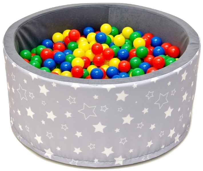 NELLYS Bazén pre deti 90x40cm kruhový tvar + 200 balónikov - šedý s hvězdičkami, Ce19