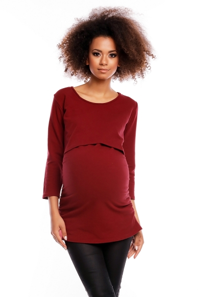 Be MaaMaa Tehotenská/dojčiaca tunika 3/4 rukáv - bordo, veľ. L/XL