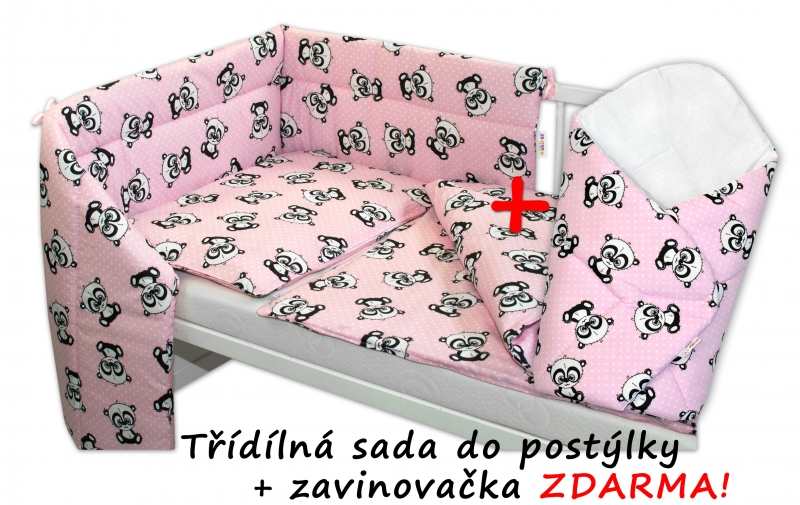 3-dielna sada mantinel s obliečkami 135x100 + zavinovačka zadarmo - Baby Panda, ružová