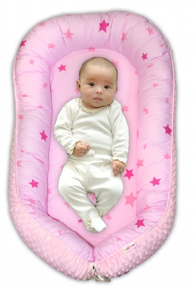 Baby Nellys Obojstranné hniezdočko Minky - Hvězdičky růžové, sv.růžová minky, K19