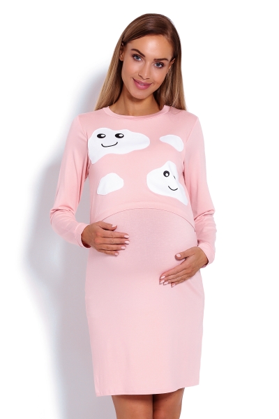 Be MaaMaa Tehotenská, dojčiace nočná košeľa Mráčky - růžová, veľ. L/XL-#Velikosti těh. moda;L/XL