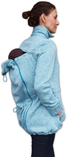 Nosiaci fleecová mikina - pre nosenie dieťaťa vpredu aj vzadu - tyrkys. melírek,vel. M/L
