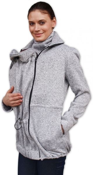 Nosiaci fleecová mikina - pre nosenie dieťaťa vpredu aj vzadu - šedý melír, veľ. L/XL-#Velikosti těh. moda;L/XL