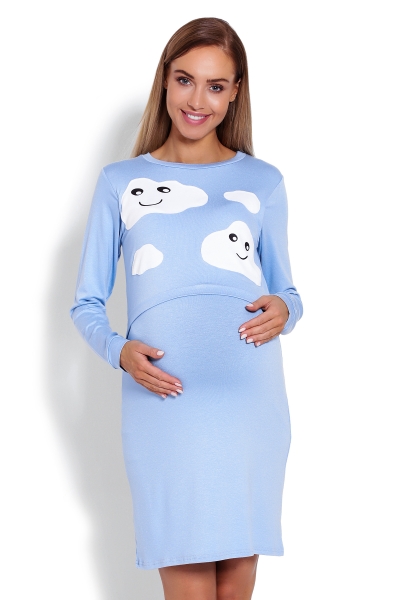Be MaaMaa Tehotenská, dojčiace nočná košeľa Mráčky - sv. modrá, veľ. L/XL-#Velikosti těh. moda;L/XL