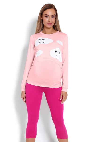 Be MaaMaa Tehotenské, dojčiace 3/4 pyžamo - mráčky - růžové, veľ. L/XL-#Velikosti těh. moda;L/XL
