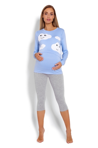 Be MaaMaa Tehotenské, dojčiace 3/4 pyžamo - mráčky - modré. veľ. L/XL-#Velikosti těh. moda;L/XL