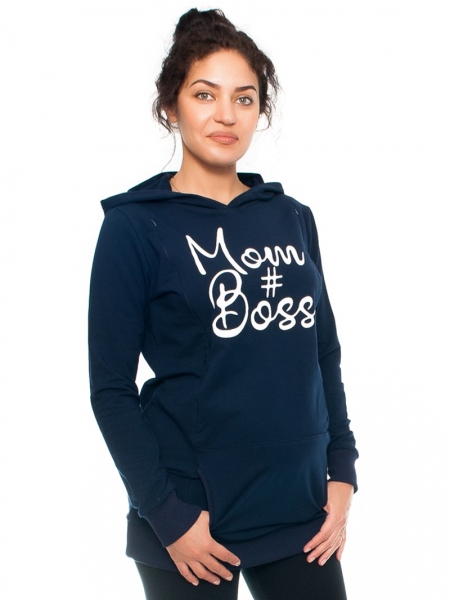 Be MaaMaa Tehotenské a dojčiace triko/mikina Mom Boss, dlhý rukáv, granat, veľ. L