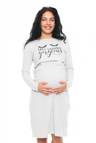 Be MaaMaa Tehotenská, dojčiaca nočná košeľa Gorgeous - sv. šedá, B19 (FARBA: SV. šEDá, VEľ. S/M, DL.)