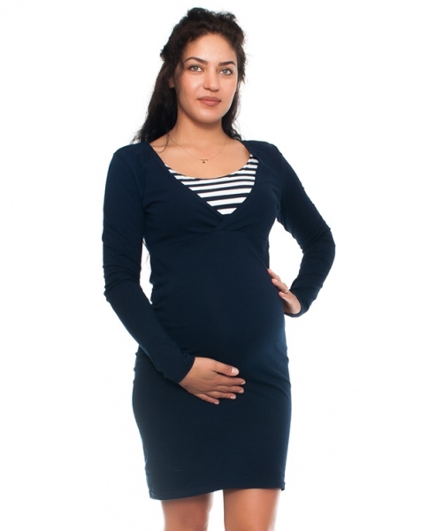 Be MaaMaa Elegantné tehotenské a dojčiace šaty Alina, granát - biele, veľ. L-#Velikosti těh. moda;L (40)