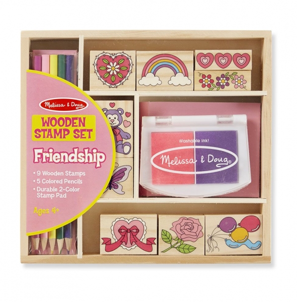 Melissa&Doug Drevené pečiatky v krabici - Priateľstvo