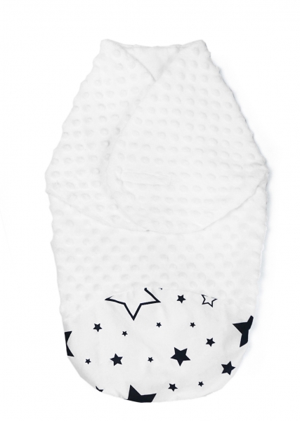 Baby Nellys Zavinovačka, spacáček s Minky, 0-6m - Hviezdy a hviezdičky, Minky biela
