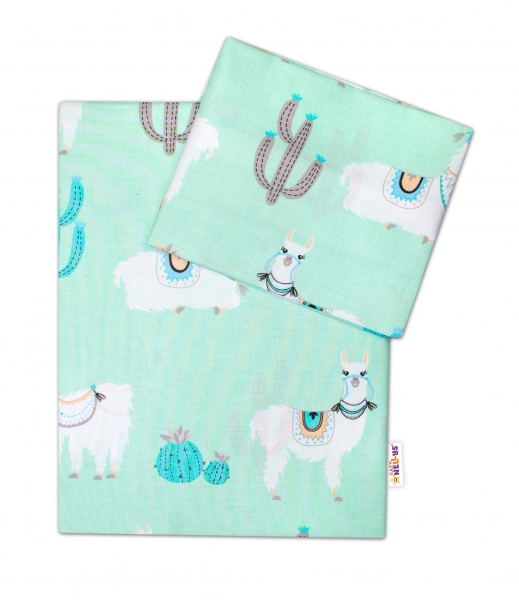 Baby Nellys 2-dielne bavlnené obliečky Lama, mätové (VZOR: LAMA, ROZMER: 120X90, 2D)