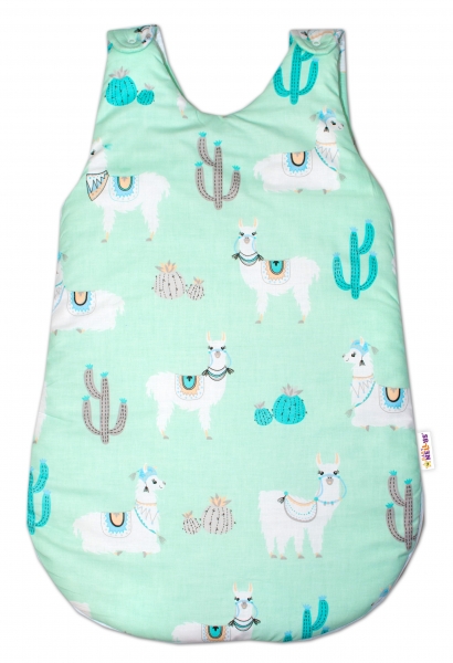Baby Nellys Bavlněný spacie vak Lama - mätový (MOTíV: LAMA, FARBA - MäTOVá, BABY NELLYS)